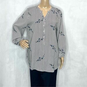 GRAND & GREENE STRIPED FLOWER BRUNCH PRINT HENLEY SHIRT